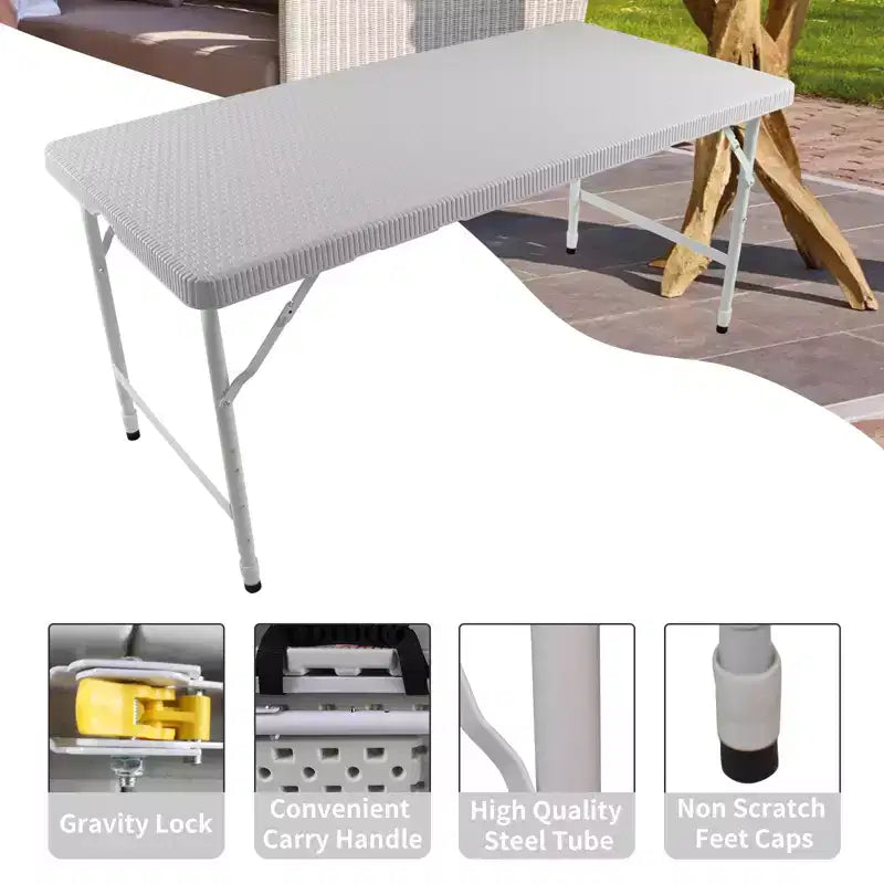 Table pliante portable de 120 cm - Table d'intérieur et d'extérieur robuste d'une capacité de 135 kg pour le camping, le patio, les pique-niques et les événements, noire