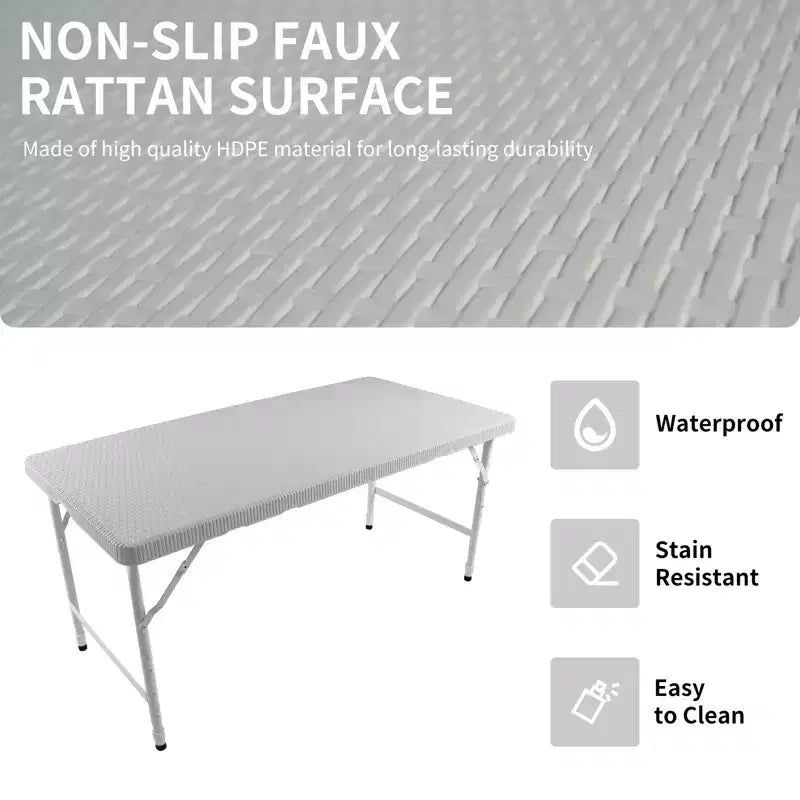 Table pliante portable de 120 cm - Table d'intérieur et d'extérieur robuste d'une capacité de 135 kg pour le camping, le patio, les pique-niques et les événements, noire