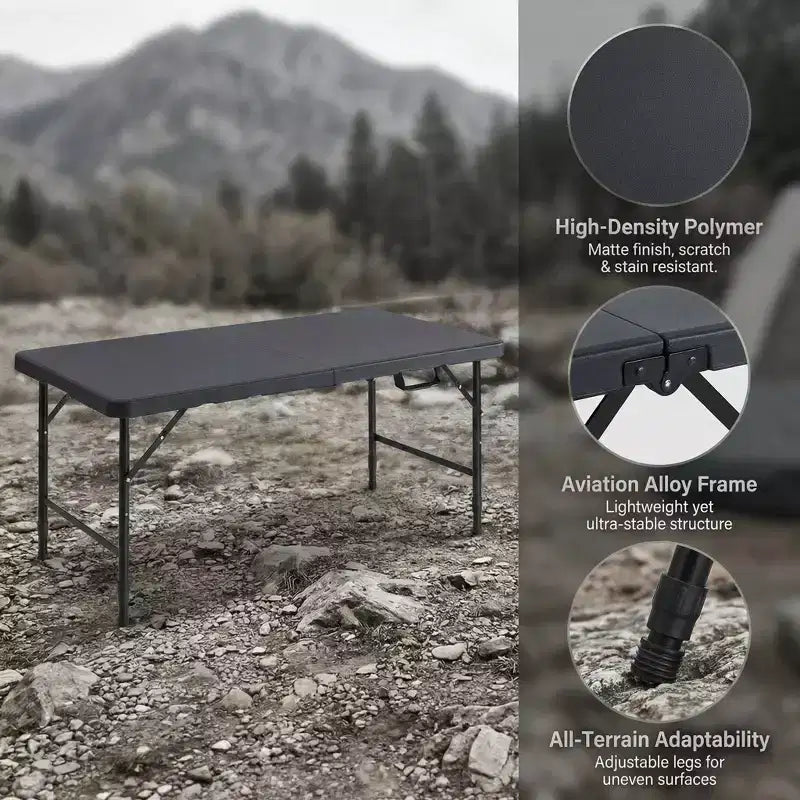 Table pliante portable de 120 cm - Table d'intérieur et d'extérieur robuste d'une capacité de 135 kg pour le camping, le patio, les pique-niques et les événements, noire