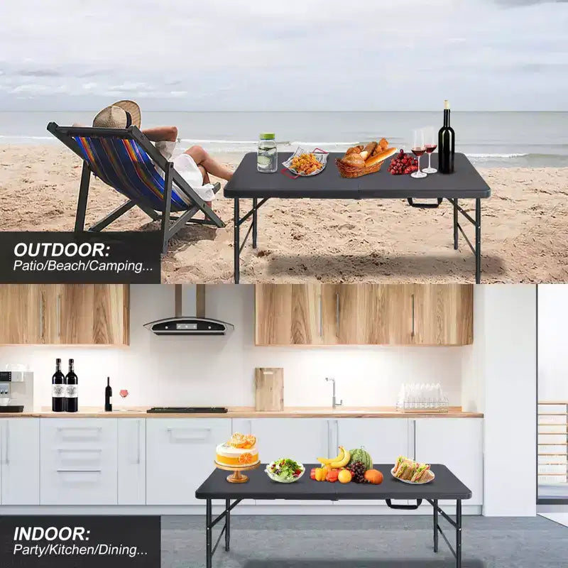 Table pliante portable de 120 cm - Table d'intérieur et d'extérieur robuste d'une capacité de 135 kg pour le camping, le patio, les pique-niques et les événements, noire