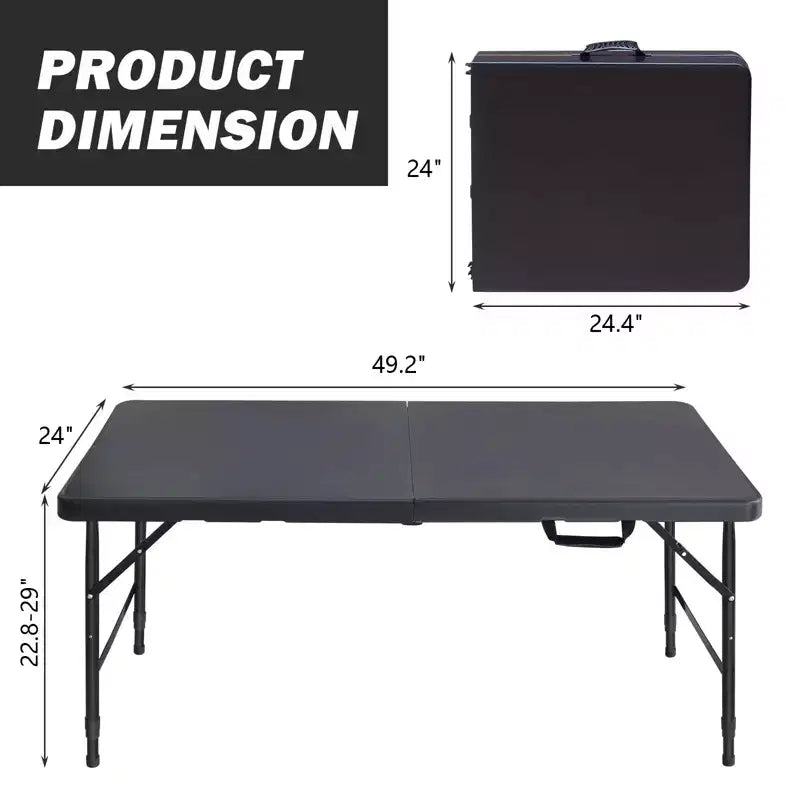 Table pliante portable de 120 cm - Table d'intérieur et d'extérieur robuste d'une capacité de 135 kg pour le camping, le patio, les pique-niques et les événements, noire