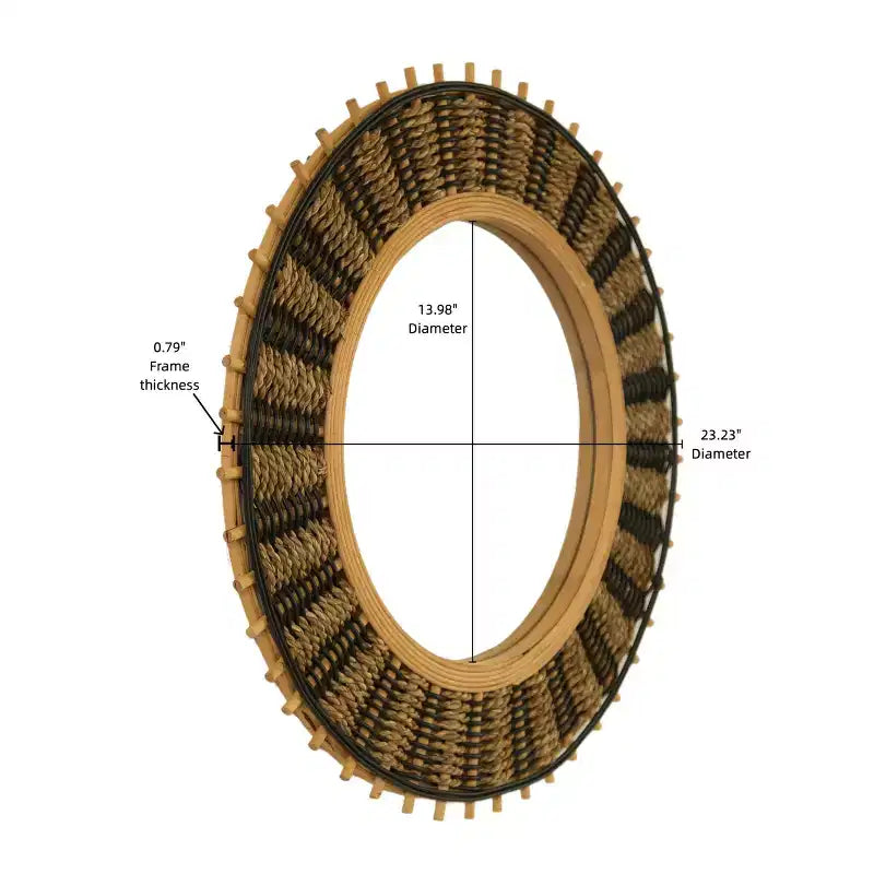 Miroir Mural Rond Décoratif Vintage en Bambou 23" avec Décoration Corde Tressée, Petit Miroir Circulaire pour Entrée ou Salon