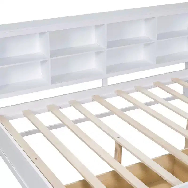 Lit de repos en bois de taille double avec 2 tiroirs, étagère de rangement et ports de chargement pour chambre à coucher, blanc