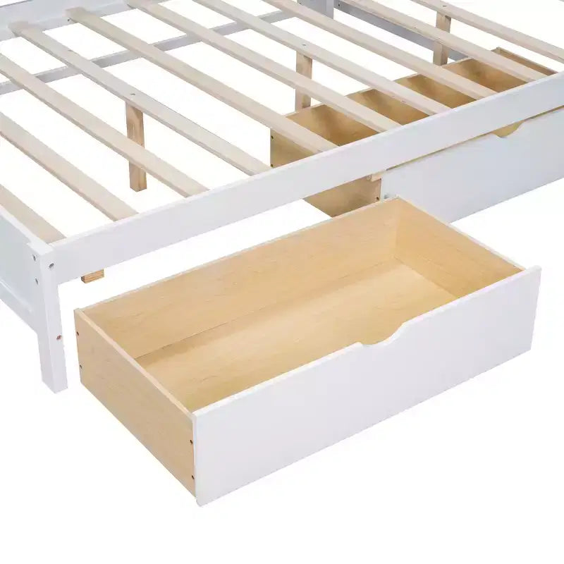 Lit de repos en bois de taille double avec 2 tiroirs, étagère de rangement et ports de chargement pour chambre à coucher, blanc