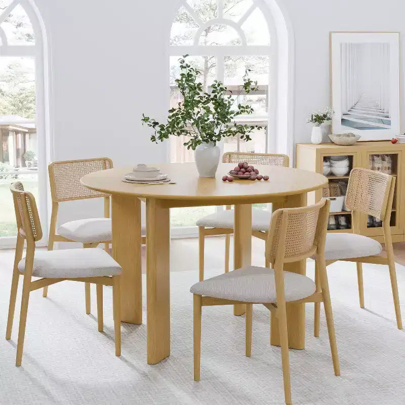 Table à manger de ferme en bois massif, plateau rond en bois pour salles à manger modernes et réunions de famille