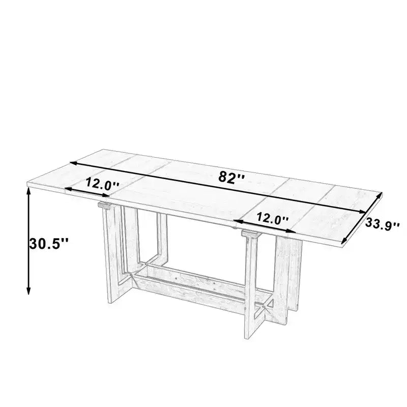 Table à manger rustique extensible de 82 po, table de cuisine à tréteaux avec pieds en bois d'hévéa, 2 rallonges amovibles