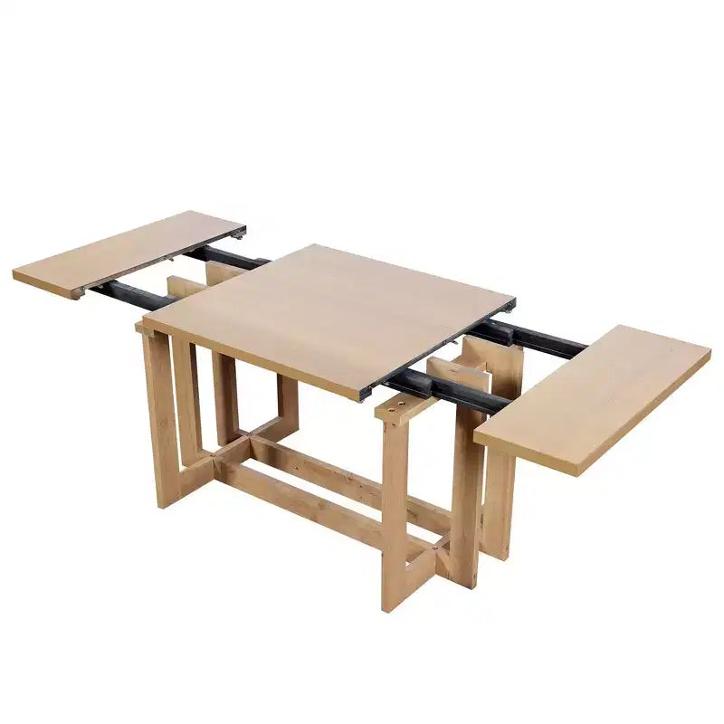 Table à manger rustique extensible de 82 po, table de cuisine à tréteaux avec pieds en bois d'hévéa, 2 rallonges amovibles