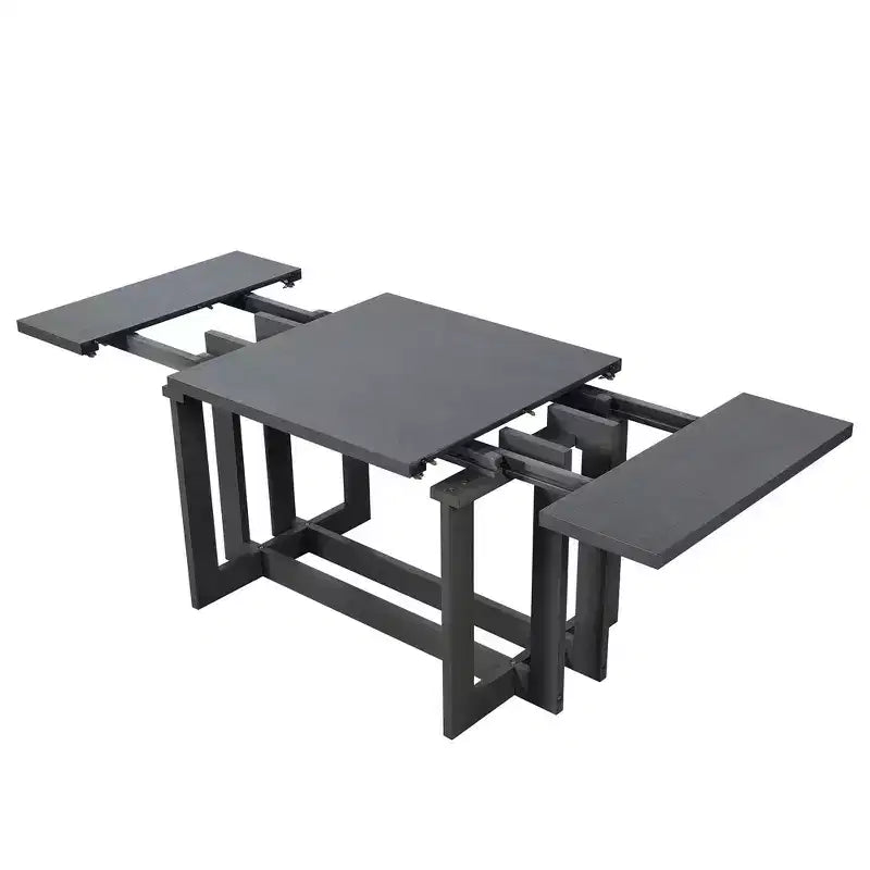 Table à manger rustique extensible de 82 po, table de cuisine à tréteaux avec pieds en bois d'hévéa, 2 rallonges amovibles