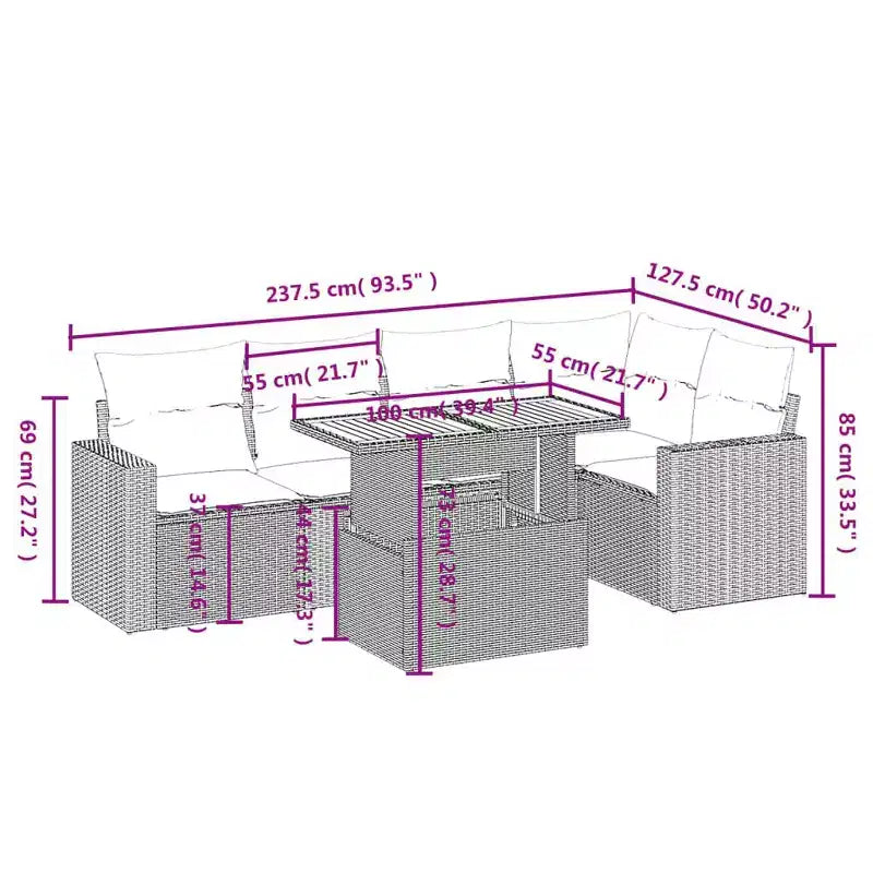 vidaXL Ensemble de canapés de jardin modulable avec coussins