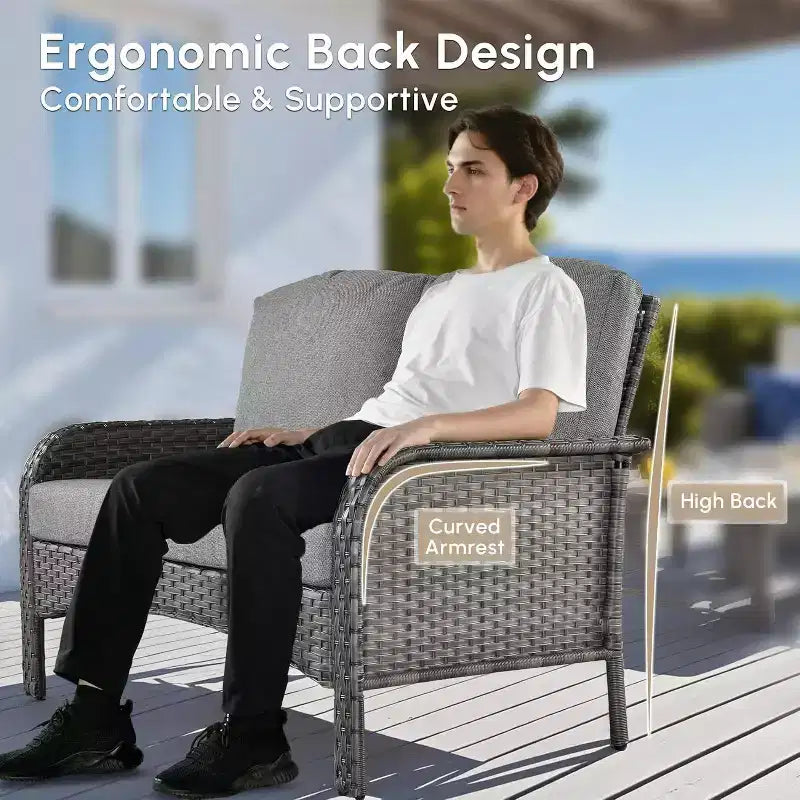 HOMLUX Ensemble de conversation de patio 4 pièces Chaises et canapé en rotin tressé d'extérieur, toutes saisons, dossier haut