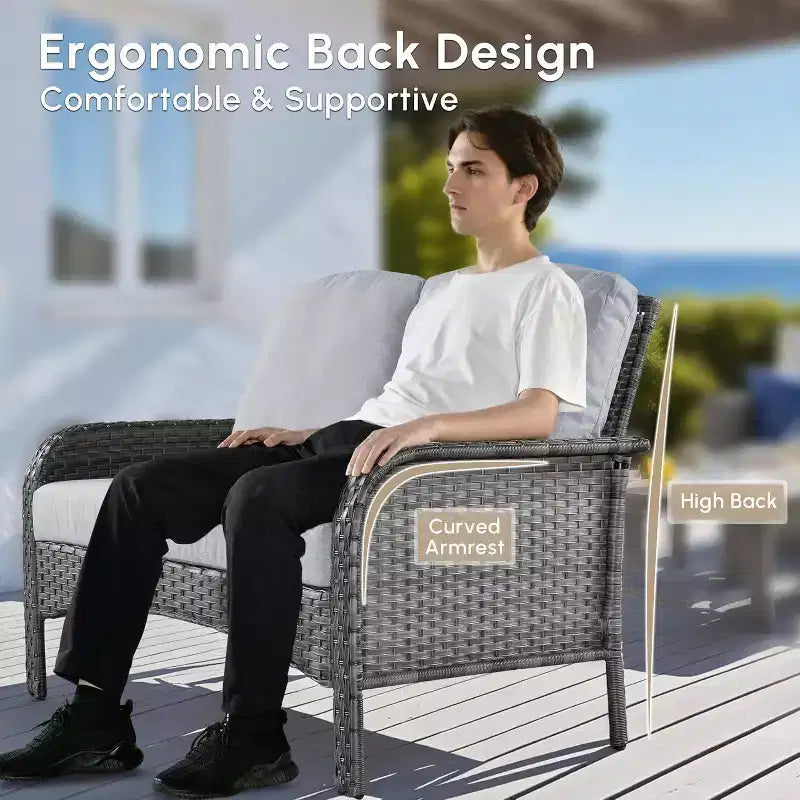 HOMLUX Ensemble de conversation de patio 4 pièces Chaises et canapé en rotin tressé d'extérieur, toutes saisons, dossier haut