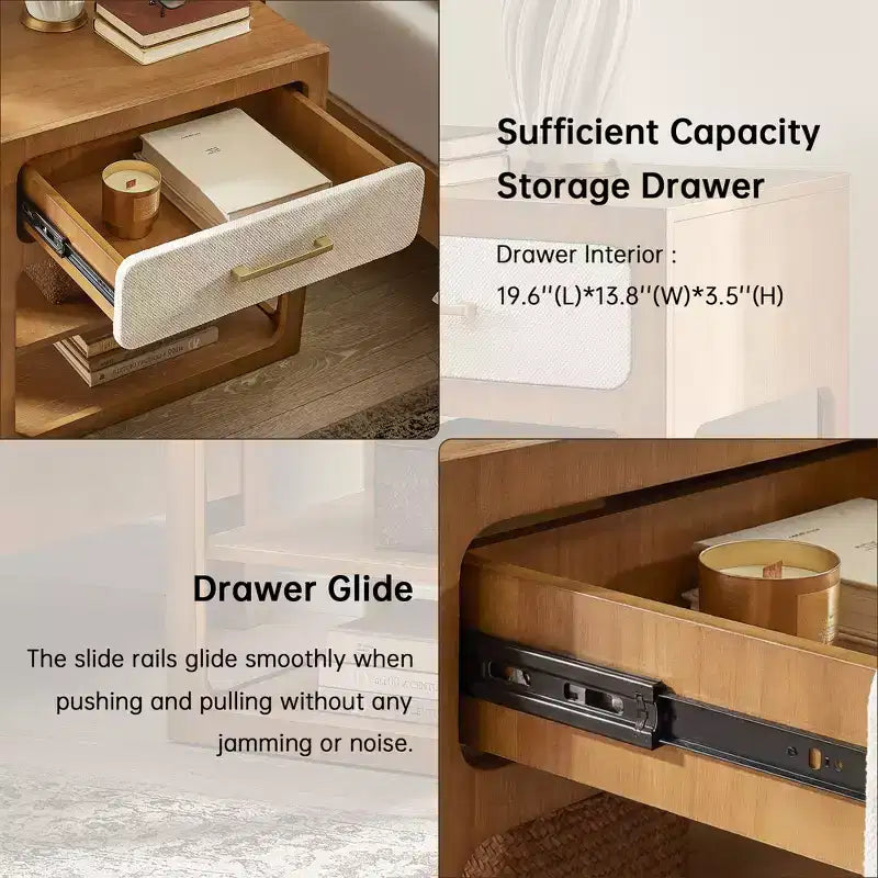 Ensembles de meubles de chambre à coucher Queen-85 Cadre de lit en bois massif avec tête de lit rembourrée et 2 tables de chevet, aucun sommier tapissier requis, pour chambre à coucher-Morden Fort