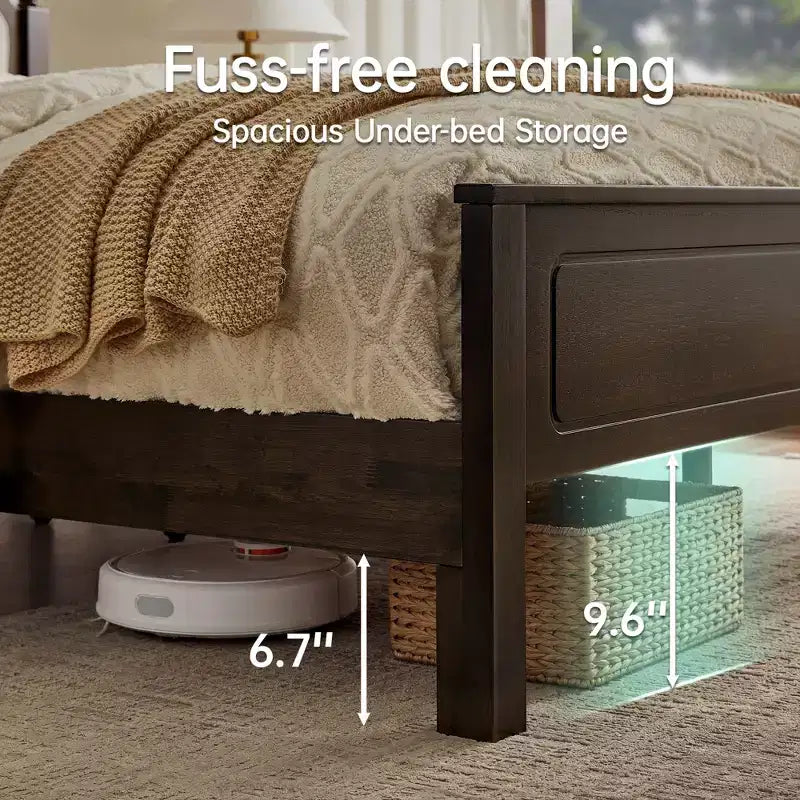 Ensembles de meubles de chambre à coucher Queen-85 Cadre de lit en bois massif avec tête de lit rembourrée et 2 tables de chevet, aucun sommier tapissier requis, pour chambre à coucher-Morden Fort