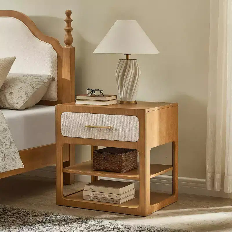 Ensembles de meubles de chambre à coucher Queen-85 Cadre de lit en bois massif avec tête de lit rembourrée et 2 tables de chevet, aucun sommier tapissier requis, pour chambre à coucher-Morden Fort