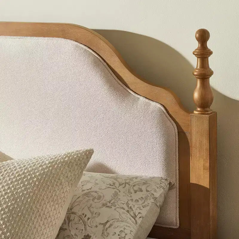 Ensembles de meubles de chambre à coucher Queen-85 Cadre de lit en bois massif avec tête de lit rembourrée et 2 tables de chevet, aucun sommier tapissier requis, pour chambre à coucher-Morden Fort