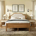 Queen Bedroom Sets Furniture-85 Solid Wood Bed Frame with Upholstered Headboard & 2 Nightstands, No Box Spring Needed, For Bedroom-Morden Fort