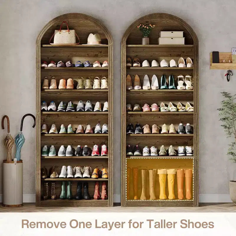Meuble de rangement pour chaussures, armoire à chaussures haute à 8 niveaux, grand meuble à chaussures autoportant en bois pour placard d'entrée, marron