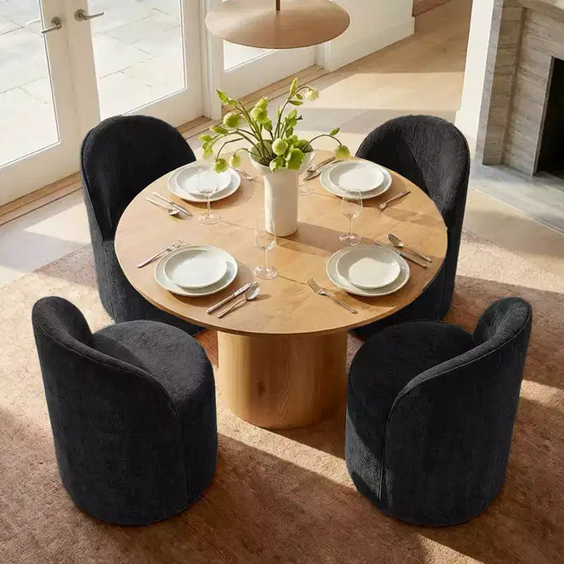 Ensemble table à manger pour 4, chaises barillet modernes avec roulettes et revêtement en chenille, table ronde à pied central pour petits espaces-repas-Panipeachy
