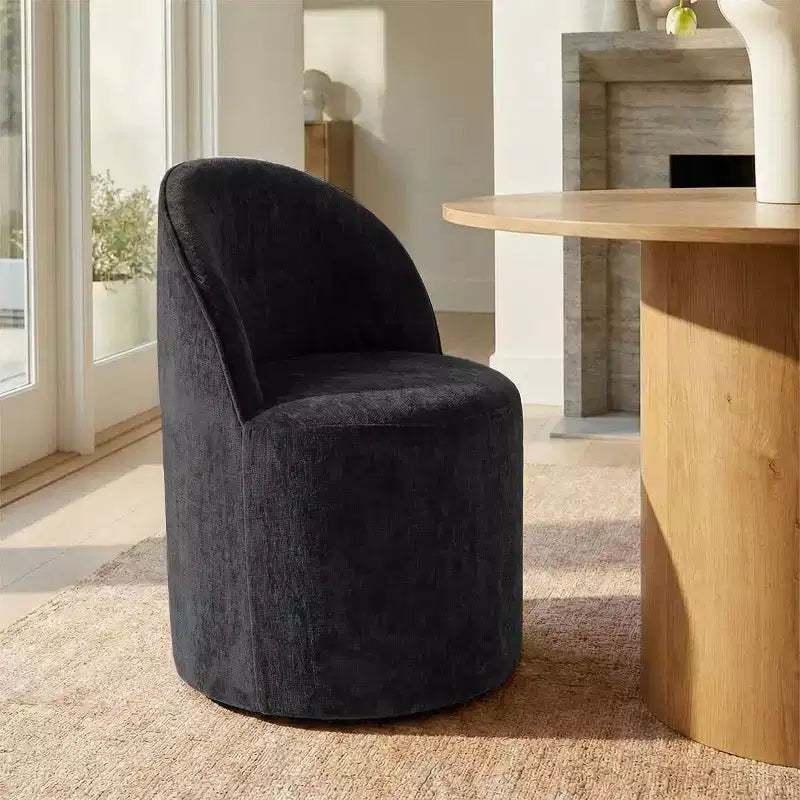 Ensemble table à manger pour 4, chaises barillet modernes avec roulettes et revêtement en chenille, table ronde à pied central pour petits espaces-repas-Panipeachy