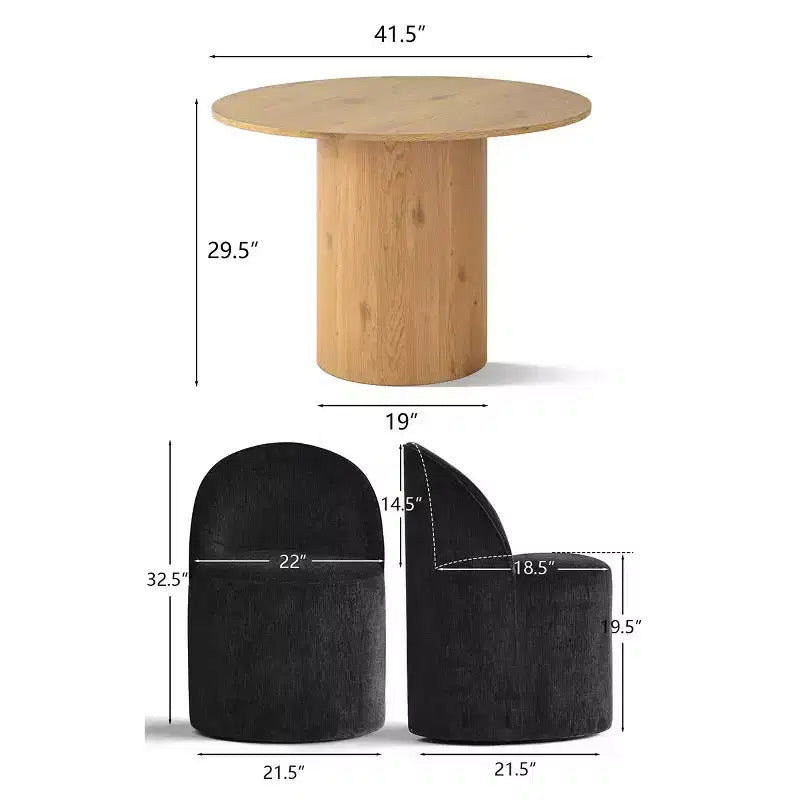 Ensemble table à manger pour 4, chaises barillet modernes avec roulettes et revêtement en chenille, table ronde à pied central pour petits espaces-repas-Panipeachy