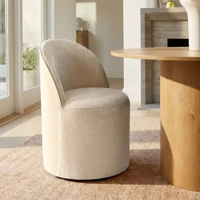 Ensemble table à manger pour 4, chaises barillet modernes avec roulettes et revêtement en chenille, table ronde à pied central pour petits espaces-repas-Panipeachy