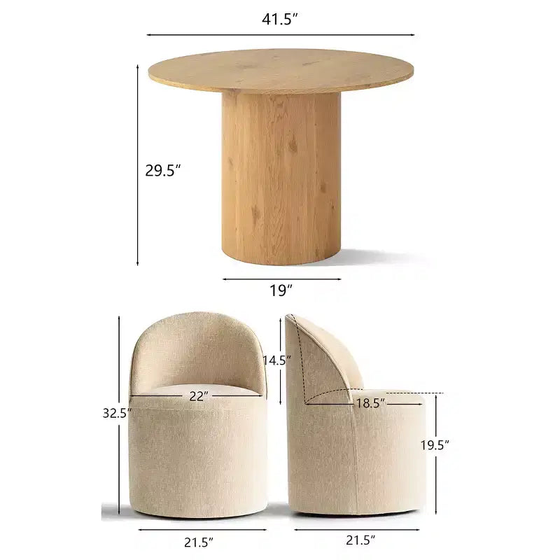 Ensemble table à manger pour 4, chaises barillet modernes avec roulettes et revêtement en chenille, table ronde à pied central pour petits espaces-repas-Panipeachy