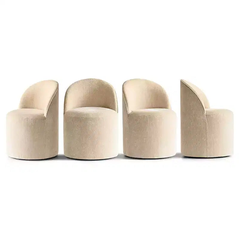 Ensemble table à manger pour 4, chaises barillet modernes avec roulettes et revêtement en chenille, table ronde à pied central pour petits espaces-repas-Panipeachy