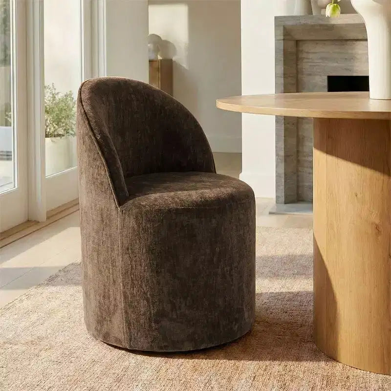 Ensemble table à manger pour 4, chaises barillet modernes avec roulettes et revêtement en chenille, table ronde à pied central pour petits espaces-repas-Panipeachy