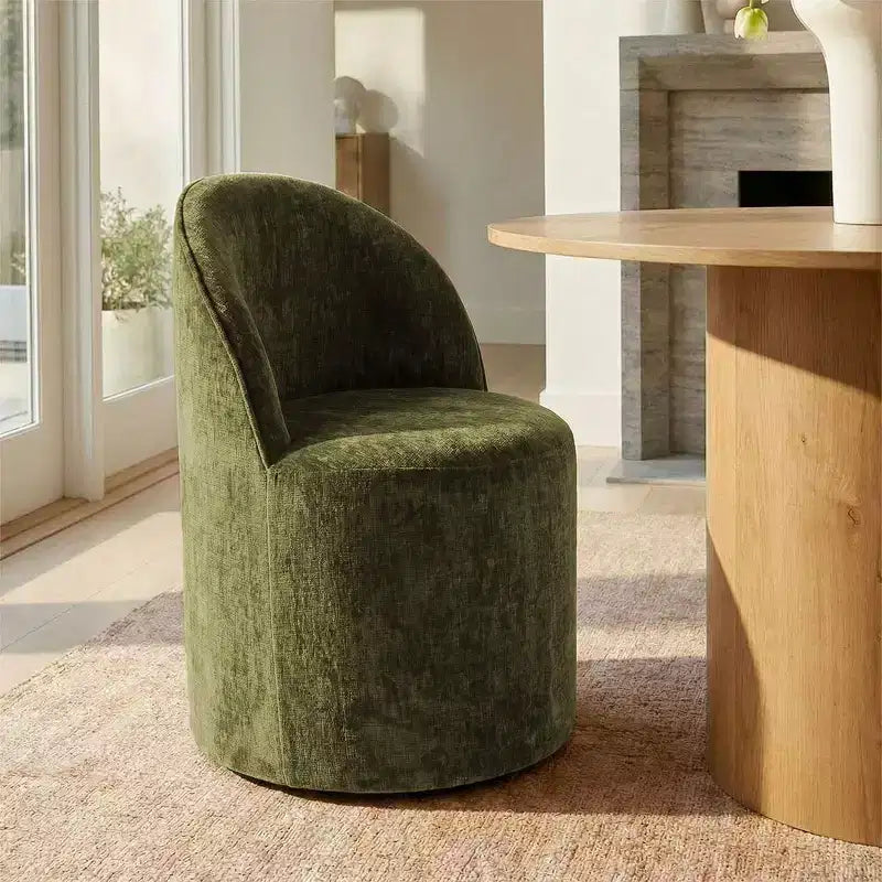 Ensemble table à manger pour 4, chaises barillet modernes avec roulettes et revêtement en chenille, table ronde à pied central pour petits espaces-repas-Panipeachy