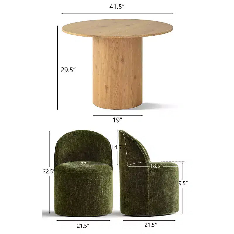 Ensemble table à manger pour 4, chaises barillet modernes avec roulettes et revêtement en chenille, table ronde à pied central pour petits espaces-repas-Panipeachy