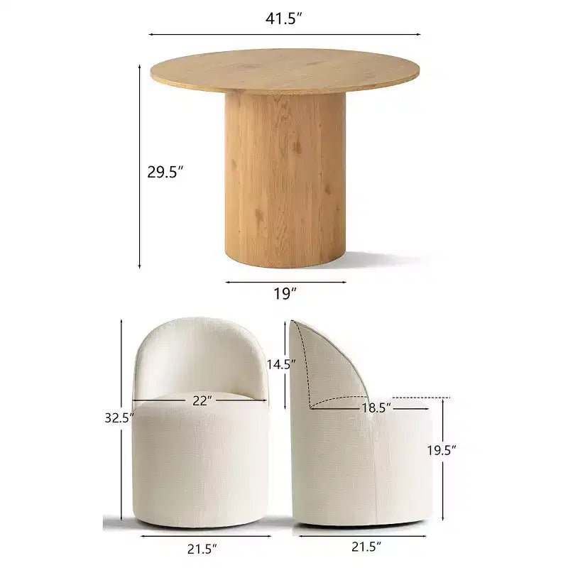 Ensemble table à manger pour 4, chaises barillet modernes avec roulettes et revêtement en chenille, table ronde à pied central pour petits espaces-repas-Panipeachy