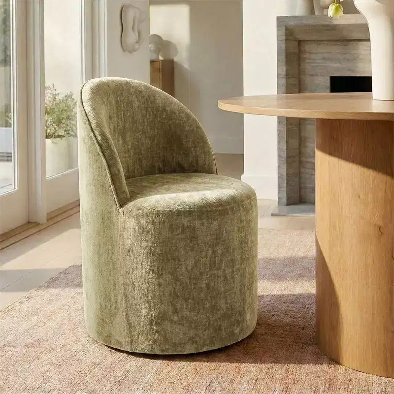 Ensemble table à manger pour 4, chaises barillet modernes avec roulettes et revêtement en chenille, table ronde à pied central pour petits espaces-repas-Panipeachy