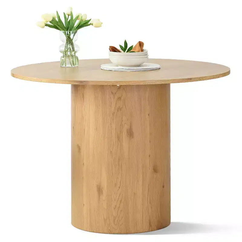 Ensemble table à manger pour 4, chaises barillet modernes avec roulettes et revêtement en chenille, table ronde à pied central pour petits espaces-repas-Panipeachy
