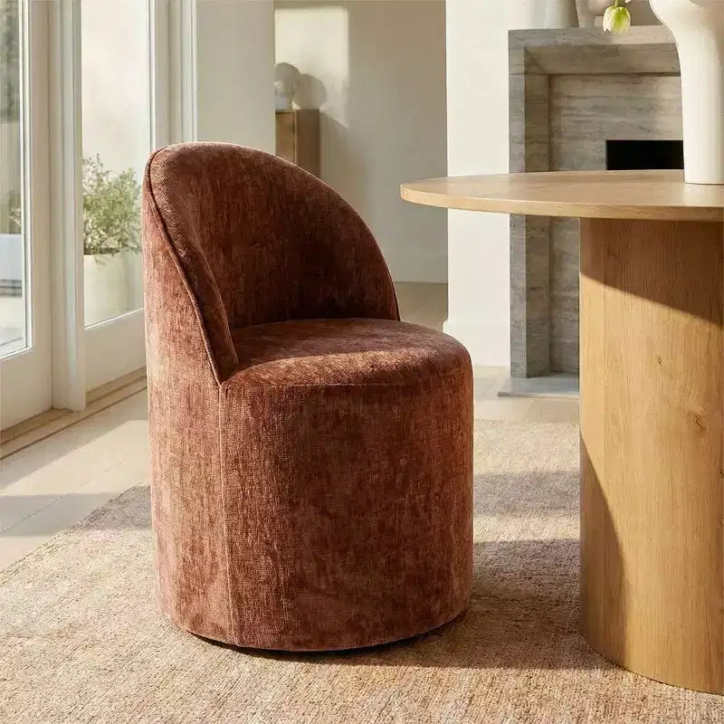 Ensemble table à manger pour 4, chaises barillet modernes avec roulettes et revêtement en chenille, table ronde à pied central pour petits espaces-repas-Panipeachy