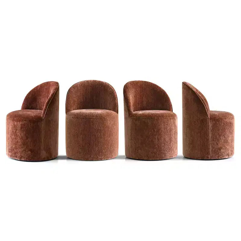 Ensemble table à manger pour 4, chaises barillet modernes avec roulettes et revêtement en chenille, table ronde à pied central pour petits espaces-repas-Panipeachy
