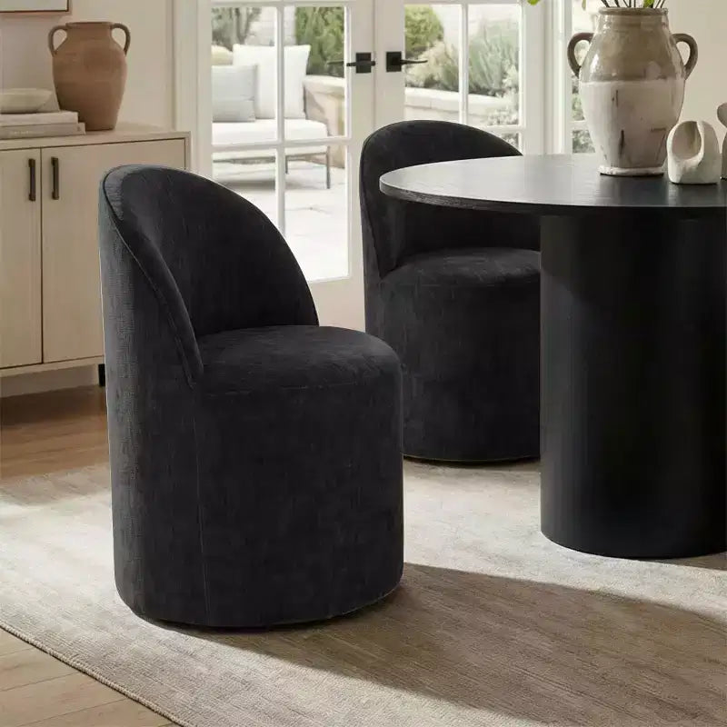 Ensemble de salle à manger 5 pièces pour 4, chaises modernes à roulettes avec revêtement en chenille, table ronde noire à pied central - Panipeachy