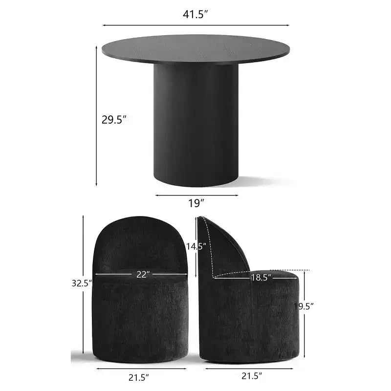 Ensemble de salle à manger 5 pièces pour 4, chaises modernes à roulettes avec revêtement en chenille, table ronde noire à pied central - Panipeachy