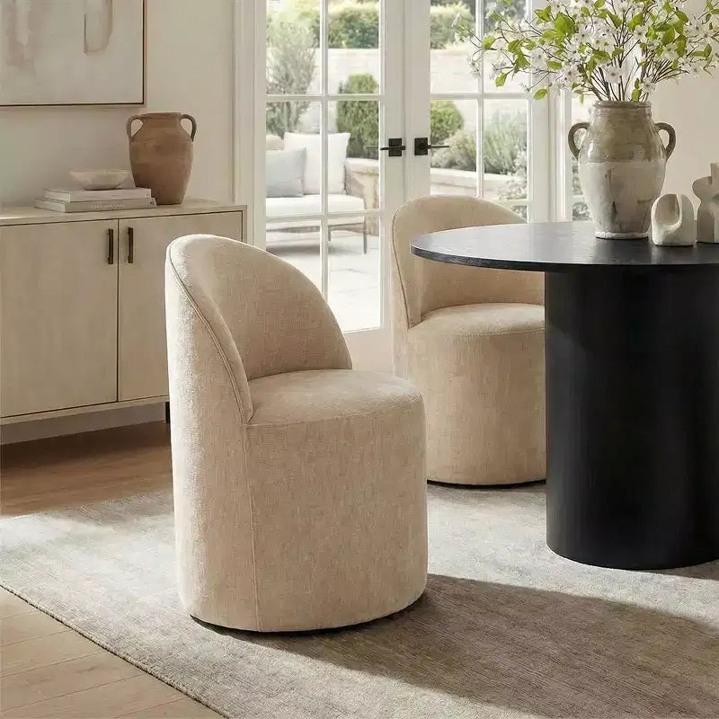 Ensemble de salle à manger 5 pièces pour 4, chaises modernes à roulettes avec revêtement en chenille, table ronde noire à pied central - Panipeachy