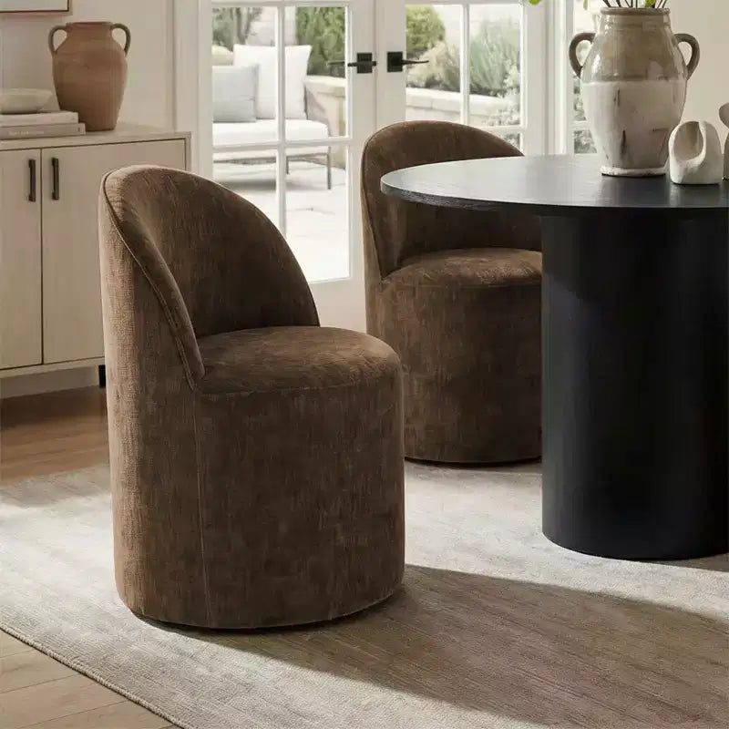 Ensemble de salle à manger 5 pièces pour 4, chaises modernes à roulettes avec revêtement en chenille, table ronde noire à pied central - Panipeachy