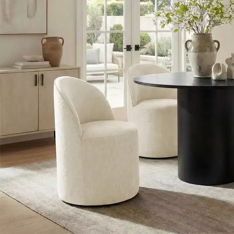 Ensemble de salle à manger 5 pièces pour 4, chaises modernes à roulettes avec revêtement en chenille, table ronde noire à pied central - Panipeachy