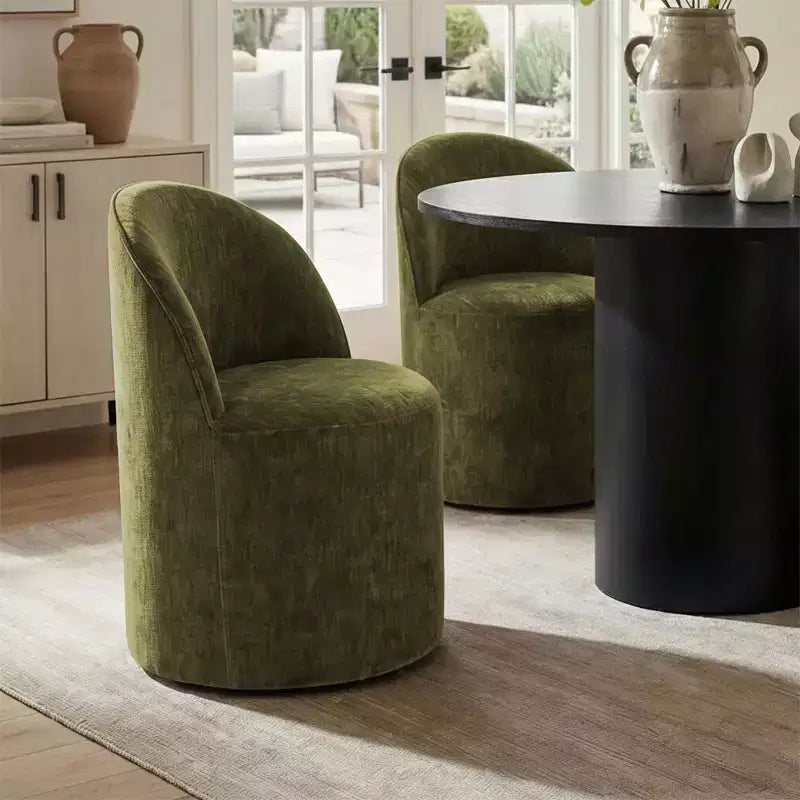 Ensemble de salle à manger 5 pièces pour 4, chaises modernes à roulettes avec revêtement en chenille, table ronde noire à pied central - Panipeachy