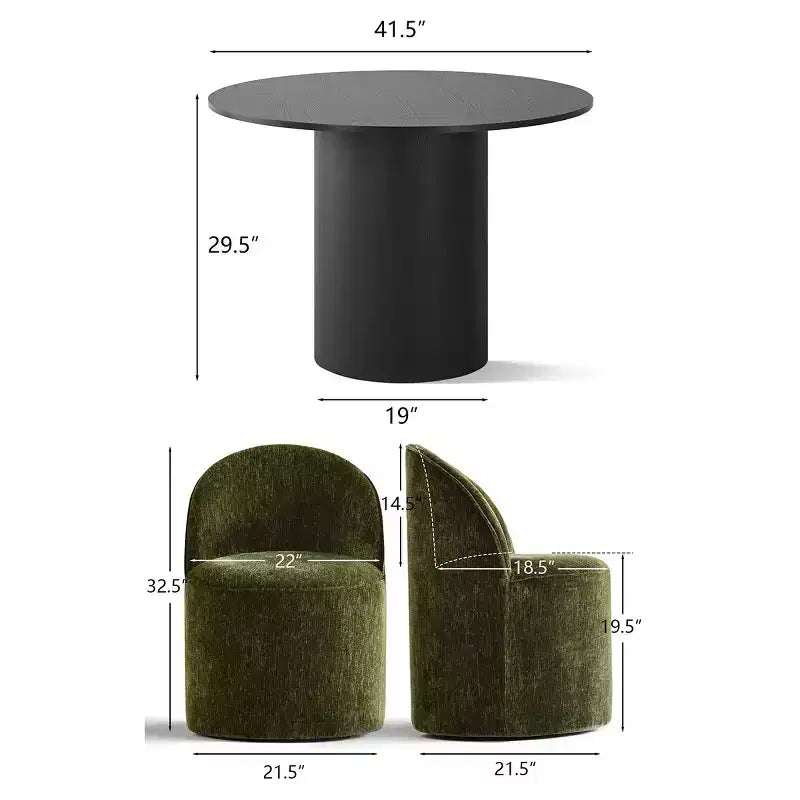 Ensemble de salle à manger 5 pièces pour 4, chaises modernes à roulettes avec revêtement en chenille, table ronde noire à pied central - Panipeachy