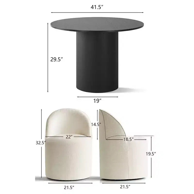 Ensemble de salle à manger 5 pièces pour 4, chaises modernes à roulettes avec revêtement en chenille, table ronde noire à pied central - Panipeachy