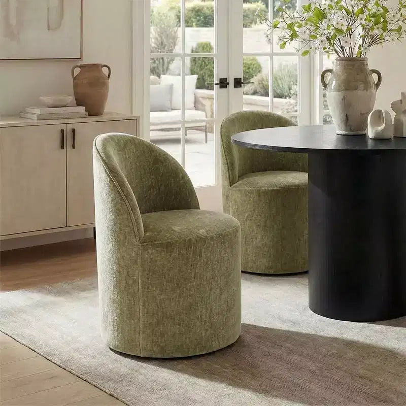 Ensemble de salle à manger 5 pièces pour 4, chaises modernes à roulettes avec revêtement en chenille, table ronde noire à pied central - Panipeachy