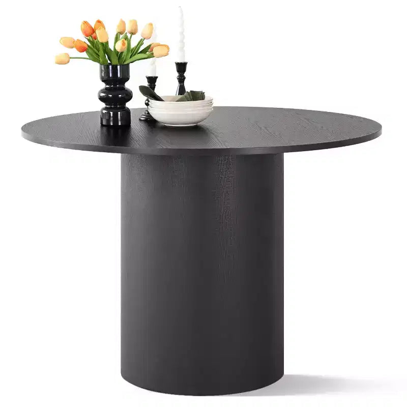 Ensemble de salle à manger 5 pièces pour 4, chaises modernes à roulettes avec revêtement en chenille, table ronde noire à pied central - Panipeachy