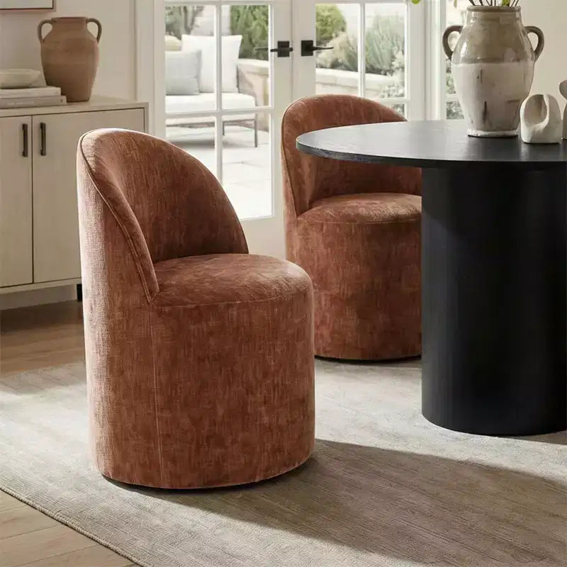 Ensemble de salle à manger 5 pièces pour 4, chaises modernes à roulettes avec revêtement en chenille, table ronde noire à pied central - Panipeachy