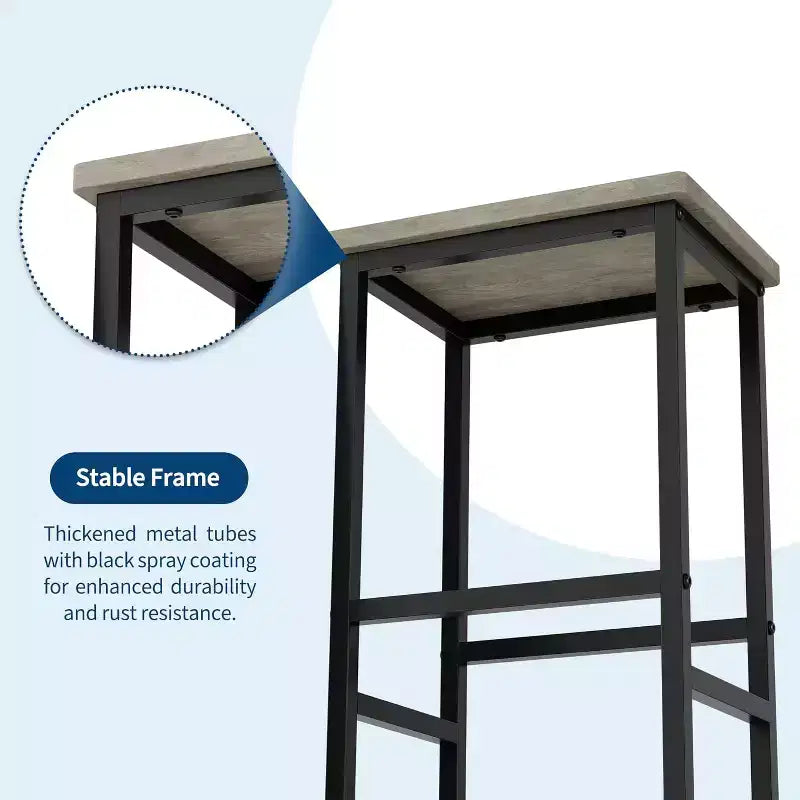 Ensemble de table de cuisine 3 pièces avec étagères de rangement et 2 tabourets de bar - Table à manger en fer et bois pour petits espaces, appartements, copropriétés