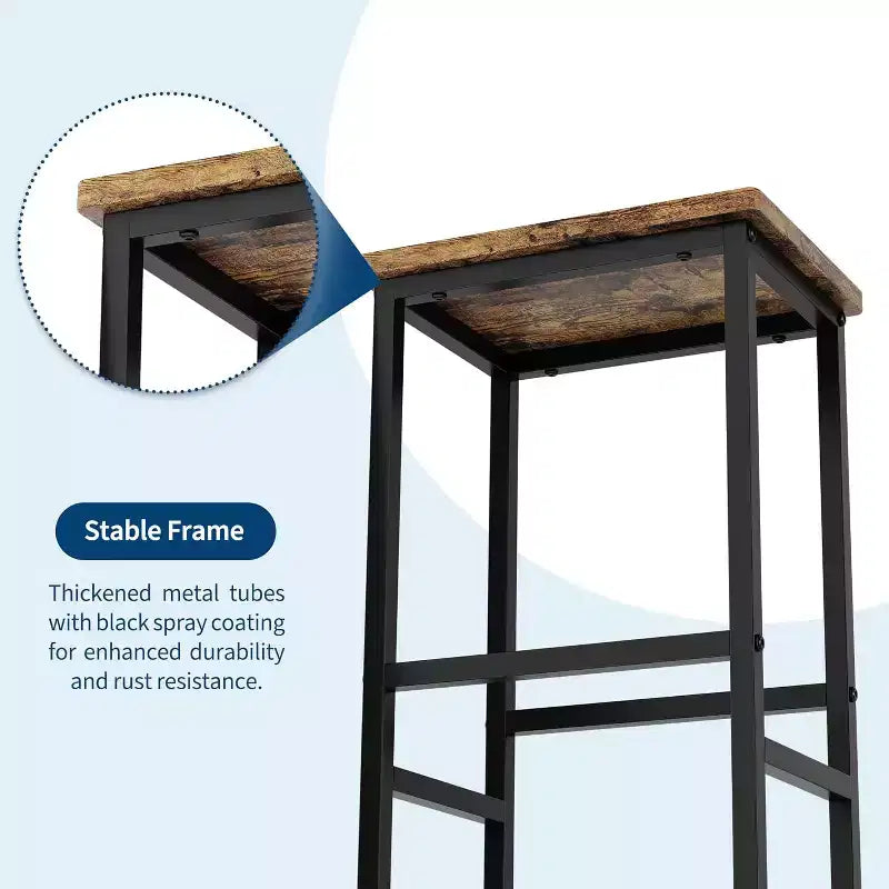Ensemble de table de cuisine 3 pièces avec étagères de rangement et 2 tabourets de bar - Table à manger en fer et bois pour petits espaces, appartements, copropriétés
