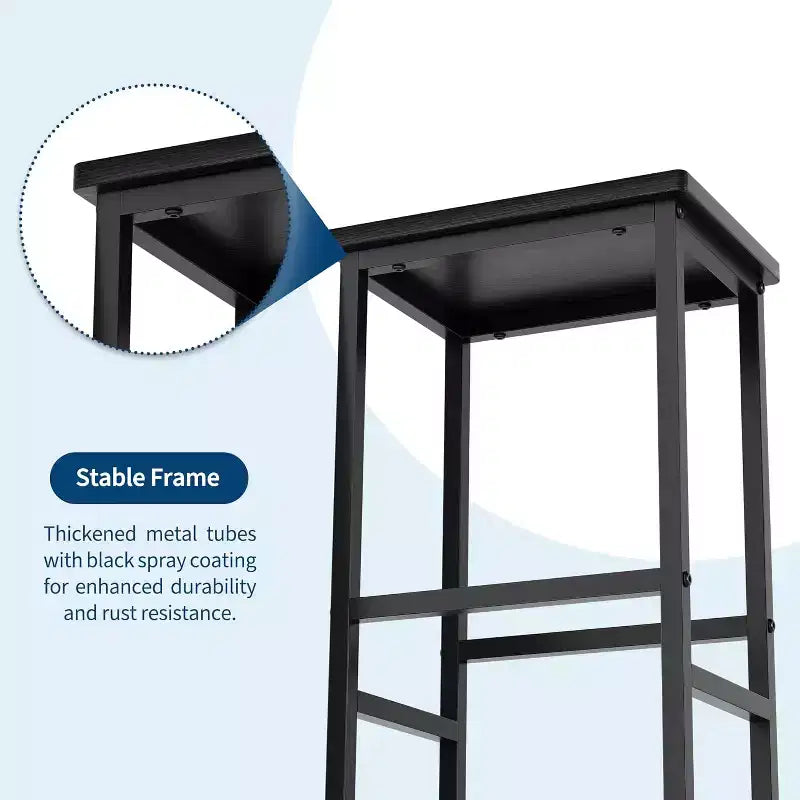 Ensemble de table de cuisine 3 pièces avec étagères de rangement et 2 tabourets de bar - Table à manger en fer et bois pour petits espaces, appartements, copropriétés