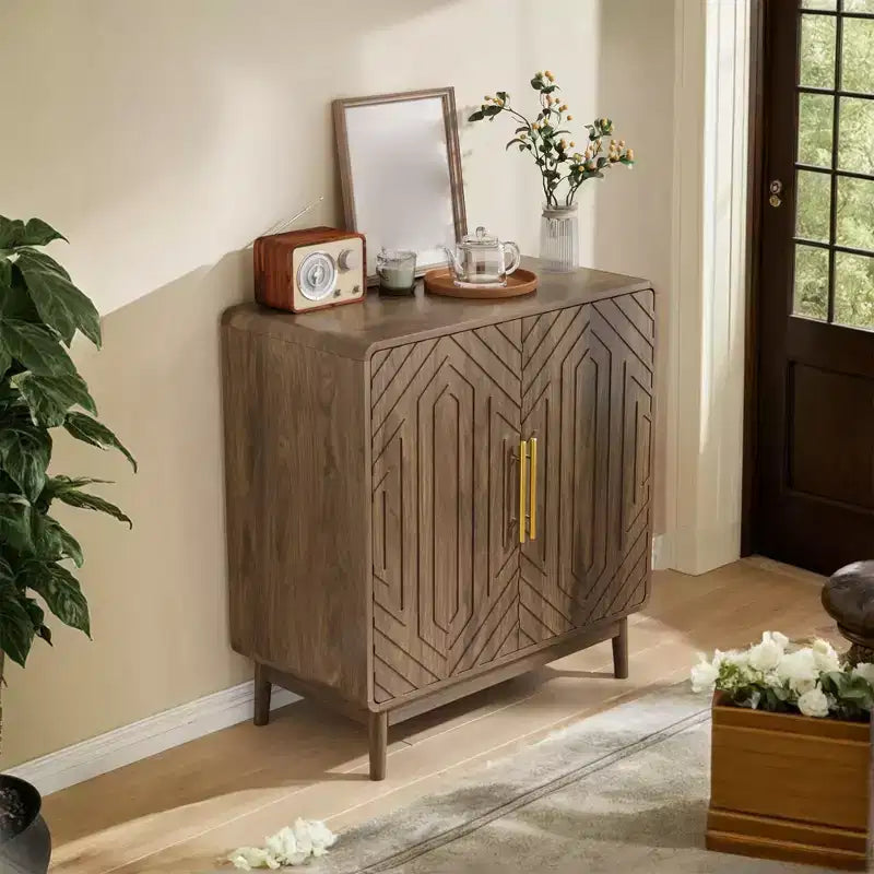 Buffet-bahut avec étagère réglable, Console d'entrée avec 6 patères en bois